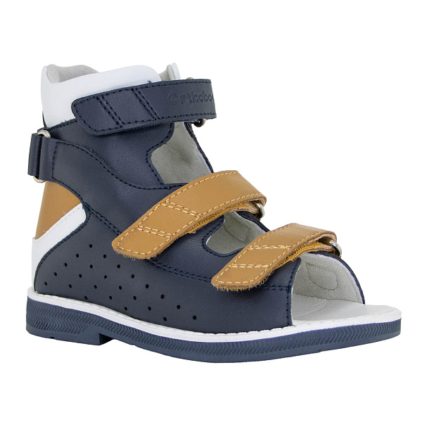 Сандали ортопедические Ортобум для мальчиков 71057-01 темно-синие с карамельным